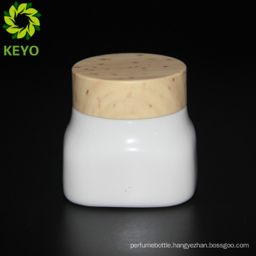 50g empty square cream cosmetic white glass ceramic jar with wood cap